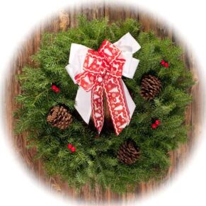 Red Christmas Pattern And White Ribbon Wreath from Wreath Montana